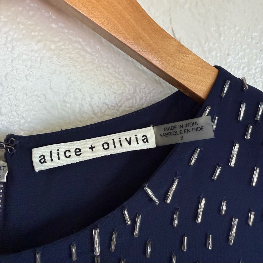 Alice + Olivia Thym Trumpet-Sleeve Shift Beaded Dress Size 8 - Picture 7 of 15
